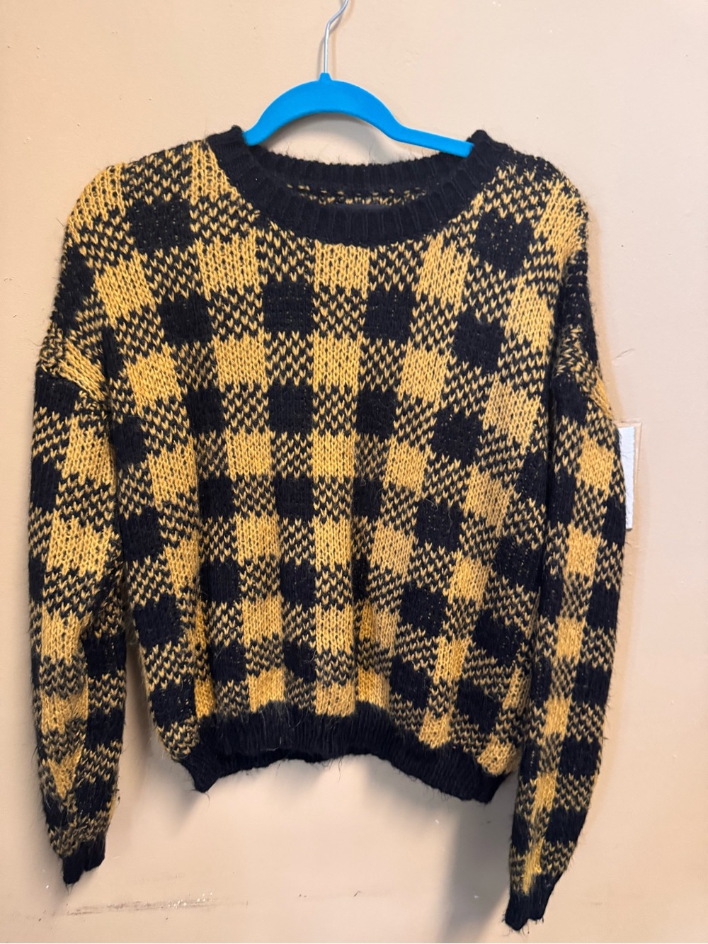 Yellow & Black Buffalo Check Crewneck Sweater